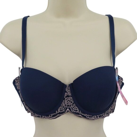 Maidenform 36B Extreme Lift Push Up Blue Lace Convertible Balconette Bra NEW - Picture 1 of 14